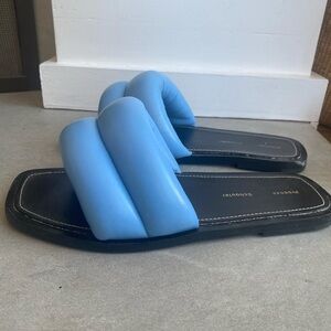 Blue and Black Slide Sandals with Thick Puffy Strap